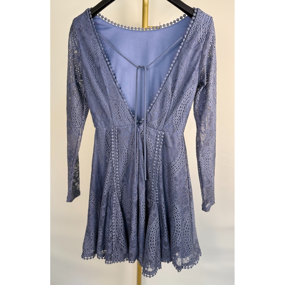 Angel Biba Blue Lace Long Sleeve Fit & Flare Mini Dress AU 8 US S Elegant Party. - Picture 5 of 16